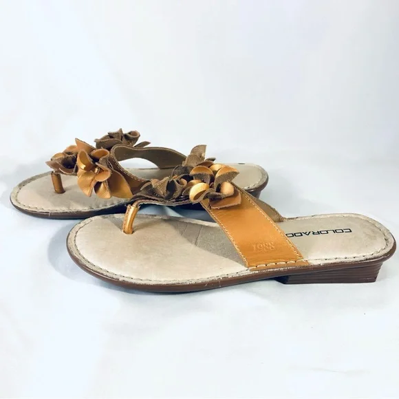 Colorado Opanka Ladies Leather Thongs Sandals Rianna Gold Metallic Size AU 7 - Picture 4 of 14